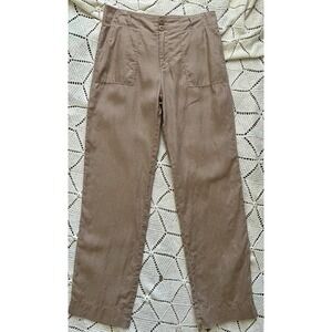 Tahari 100% Linen Utility Pants Neutral Straight Leg Summer Chic Minimal Size 6